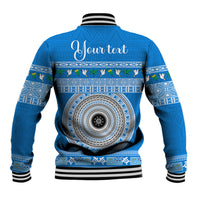 Personalised Fiji Marau Na Kerisimasi Baseball Jacket Merry Christmas Tapa Pattern Blue Style LT9 - Polynesian Pride