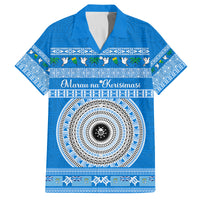 Personalised Fiji Marau Na Kerisimasi Family Matching Off Shoulder Short Dress and Hawaiian Shirt Merry Christmas Tapa Pattern Blue Style LT9 Dad's Shirt - Short Sleeve Red - Polynesian Pride
