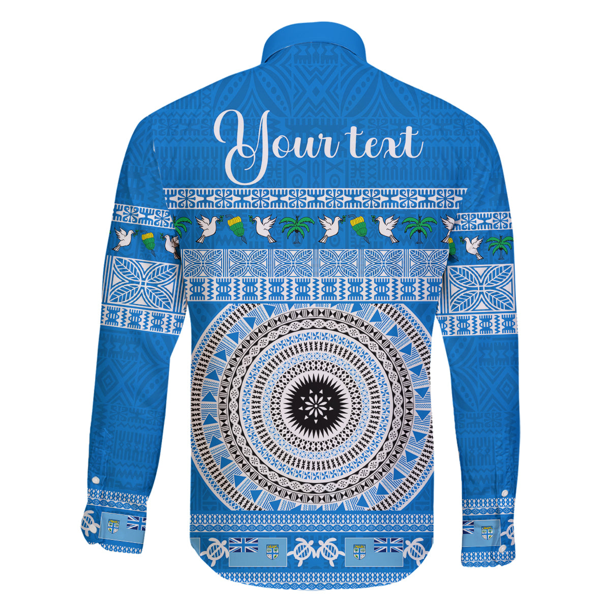 Personalised Fiji Marau Na Kerisimasi Family Matching Off Shoulder Short Dress and Hawaiian Shirt Merry Christmas Tapa Pattern Blue Style LT9 - Polynesian Pride