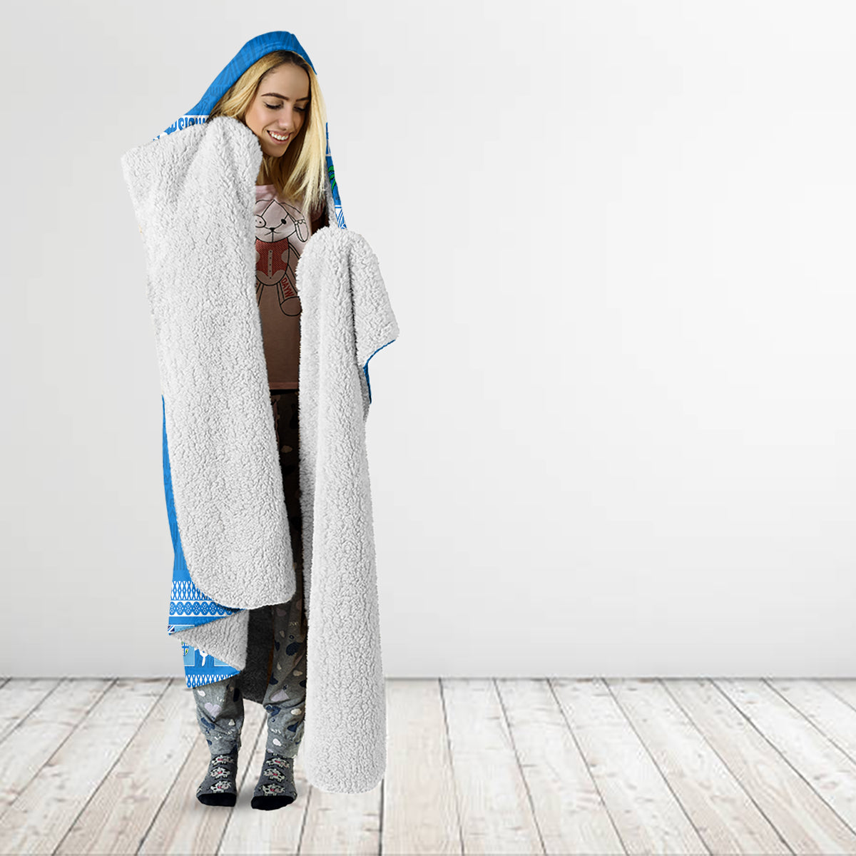 Personalised Fiji Marau Na Kerisimasi Hooded Blanket Merry Christmas Tapa Pattern Blue Style LT9 - Polynesian Pride