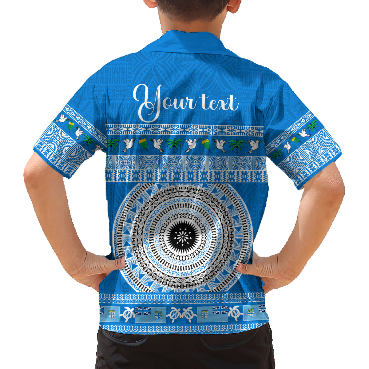 Personalised Fiji Marau Na Kerisimasi Kid Hawaiian Shirt Merry Christmas Tapa Pattern Blue Style LT9 - Polynesian Pride