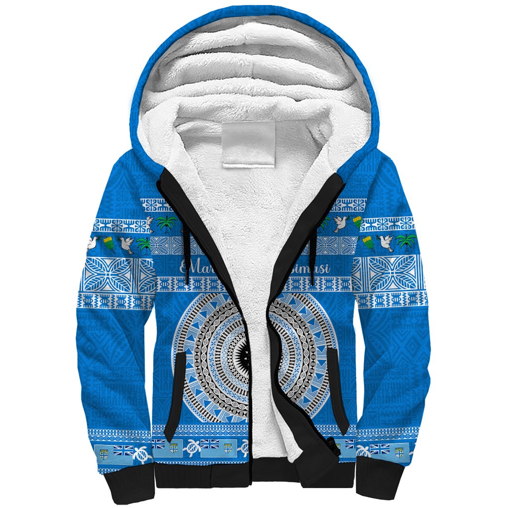 Personalised Fiji Marau Na Kerisimasi Sherpa Hoodie Merry Christmas Tapa Pattern Blue Style LT9 Unisex Red - Polynesian Pride