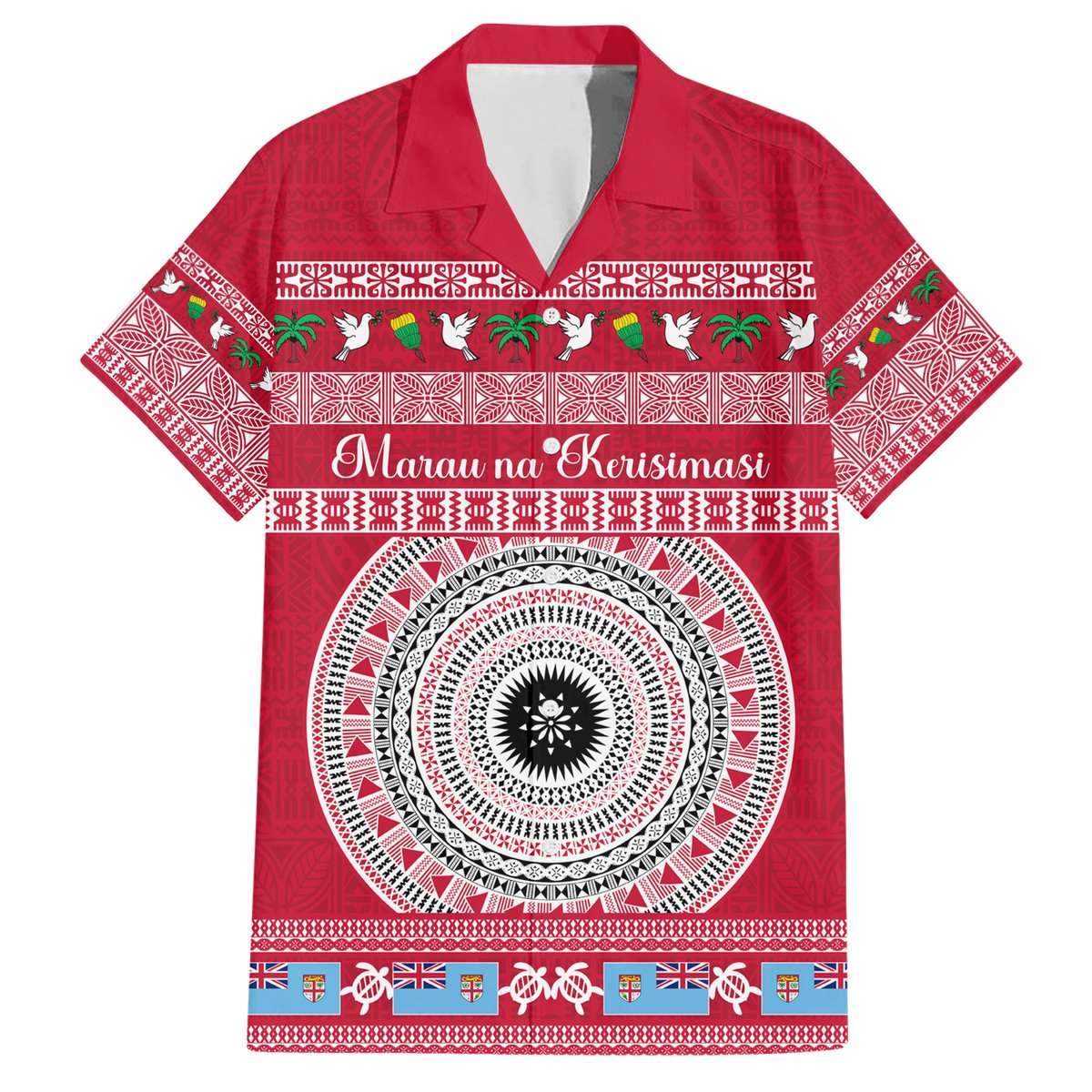 Personalised Fiji Marau Na Kerisimasi Hawaiian Shirt Merry Christmas Tapa Pattern Red Style LT9 Red - Polynesian Pride