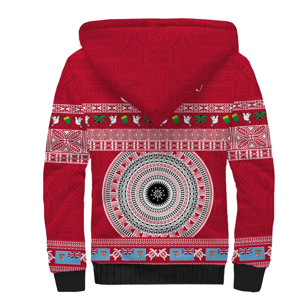 Personalised Fiji Marau Na Kerisimasi Sherpa Hoodie Merry Christmas Tapa Pattern Red Style LT9 - Polynesian Pride
