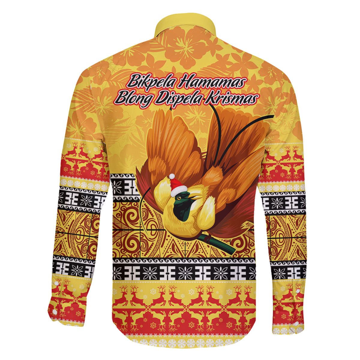 PNG Hamamas Krismas Family Matching Off Shoulder Long Sleeve Dress and Hawaiian Shirt Papua New Guinea Bird Of Paradise Merry Christmas Gold Style LT9 - Polynesian Pride