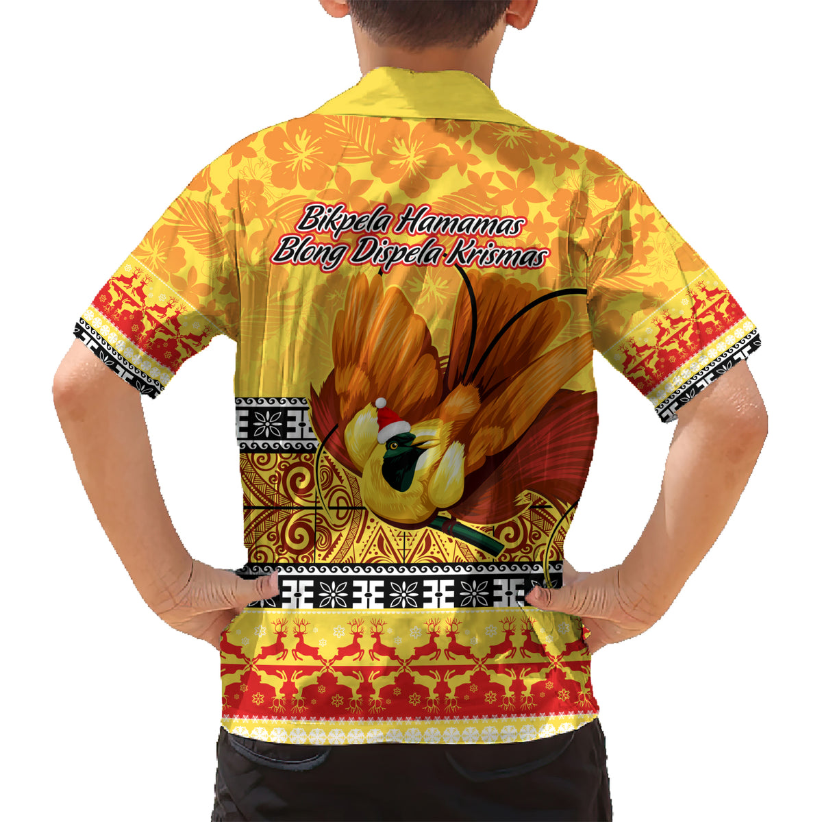 PNG Hamamas Krismas Kid Hawaiian Shirt Papua New Guinea Bird Of Paradise Merry Christmas Gold Style LT9 - Polynesian Pride