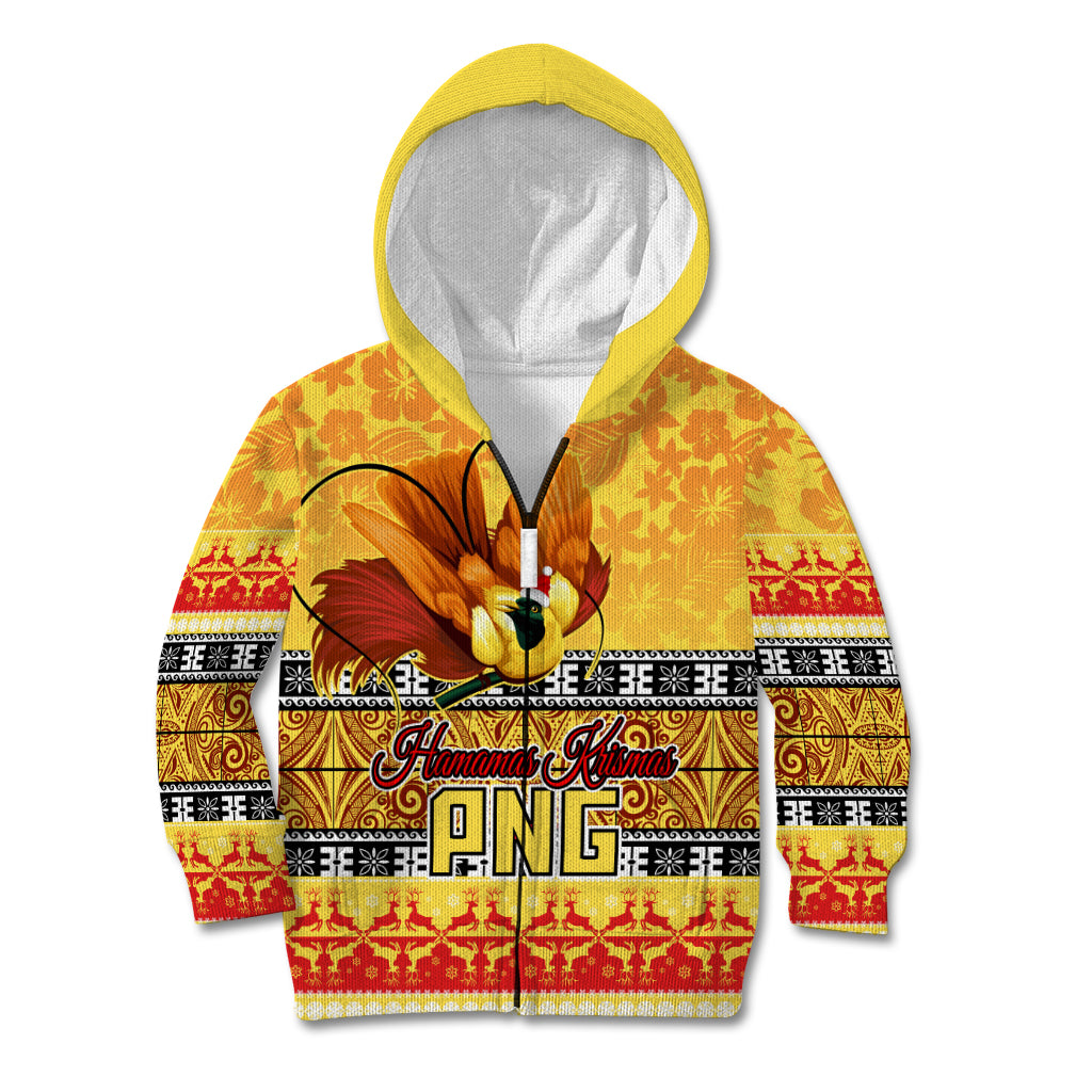 PNG Hamamas Krismas Kid Hoodie Papua New Guinea Bird Of Paradise Merry Christmas Gold Style LT9 Zip Hoodie Gold - Polynesian Pride