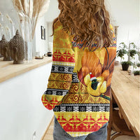 PNG Hamamas Krismas Women Casual Shirt Papua New Guinea Bird Of Paradise Merry Christmas Gold Style LT9 - Polynesian Pride