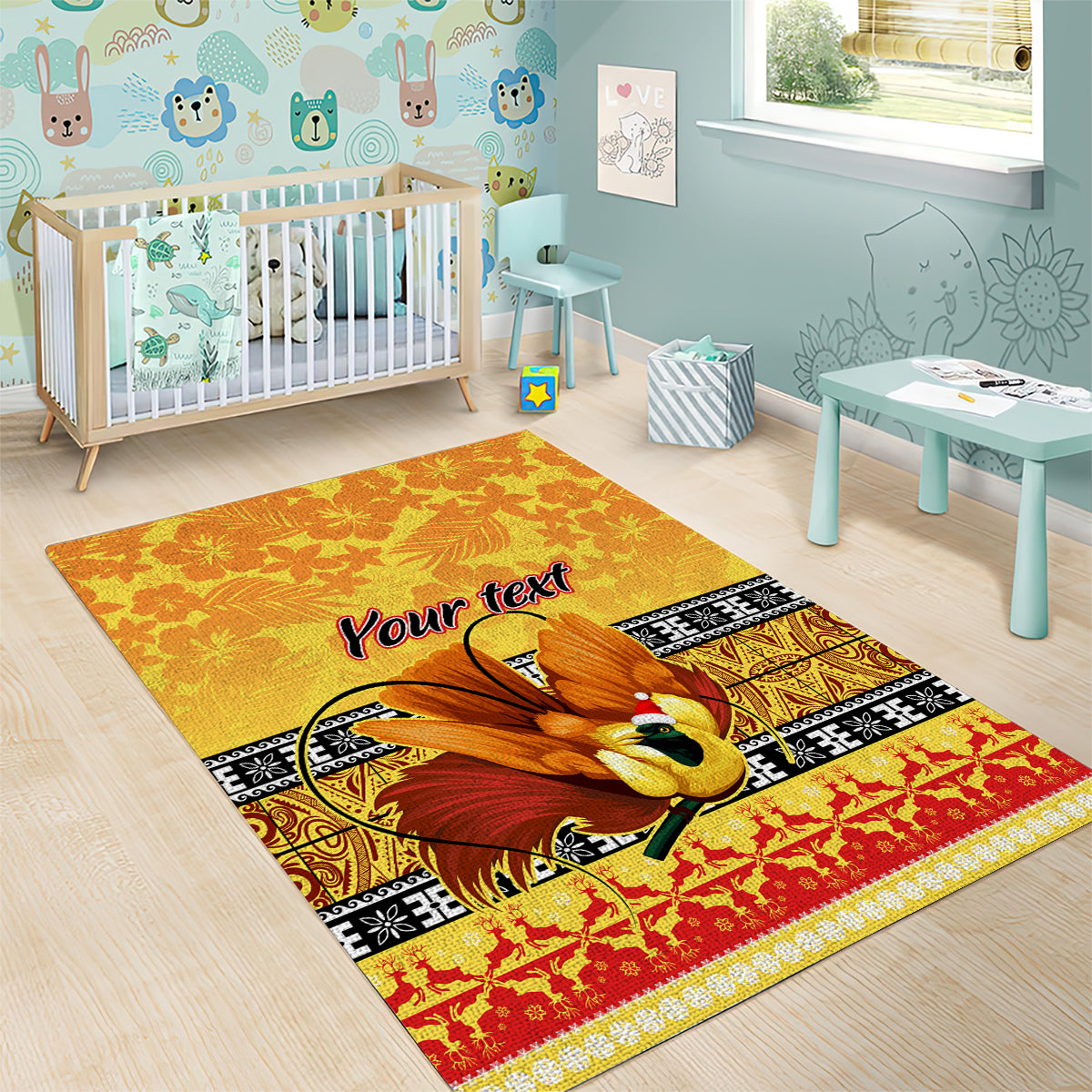 Personalised PNG Hamamas Krismas Area Rug Papua New Guinea Bird Of Paradise Merry Christmas Gold Style LT9 - Polynesian Pride