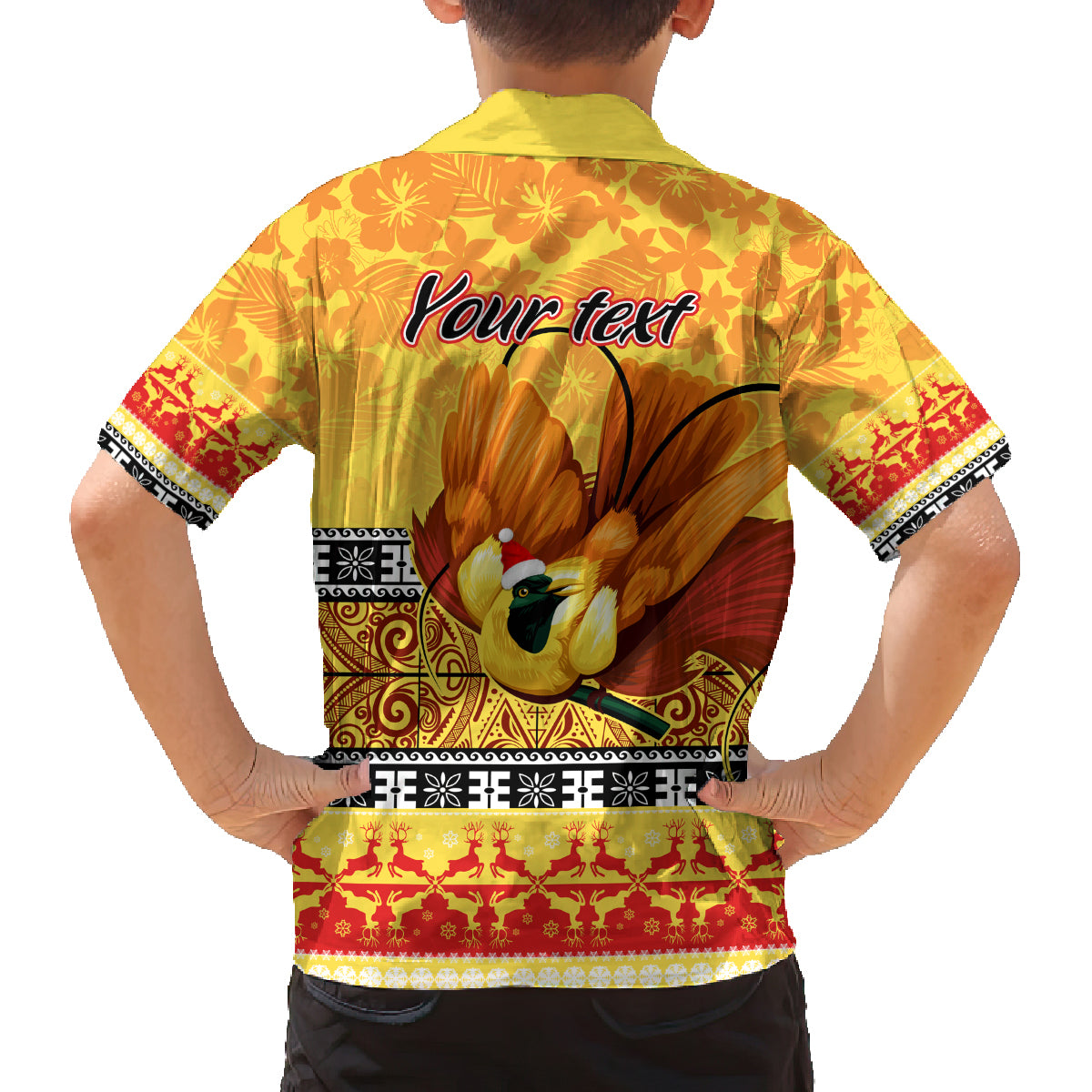 Personalised PNG Hamamas Krismas Family Matching Off Shoulder Long Sleeve Dress and Hawaiian Shirt Papua New Guinea Bird Of Paradise Merry Christmas Gold Style LT9 - Polynesian Pride