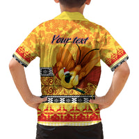 Personalised PNG Hamamas Krismas Family Matching Off Shoulder Long Sleeve Dress and Hawaiian Shirt Papua New Guinea Bird Of Paradise Merry Christmas Gold Style LT9 - Polynesian Pride