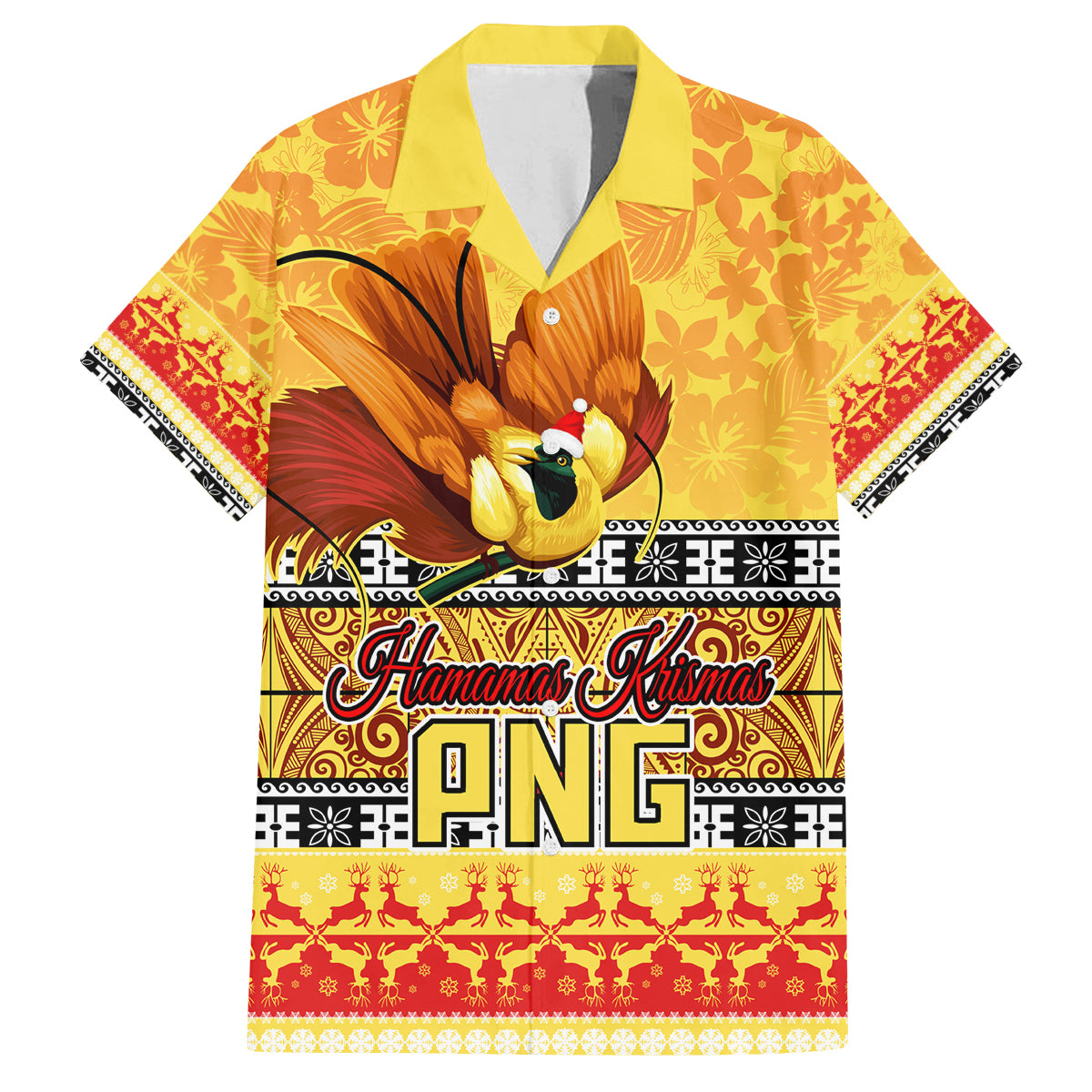 Personalised PNG Hamamas Krismas Family Matching Off Shoulder Long Sleeve Dress and Hawaiian Shirt Papua New Guinea Bird Of Paradise Merry Christmas Gold Style LT9 Dad's Shirt - Short Sleeve Gold - Polynesian Pride