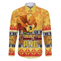 Personalised PNG Hamamas Krismas Family Matching Off Shoulder Long Sleeve Dress and Hawaiian Shirt Papua New Guinea Bird Of Paradise Merry Christmas Gold Style LT9 Dad's Shirt - Long Sleeve Gold - Polynesian Pride