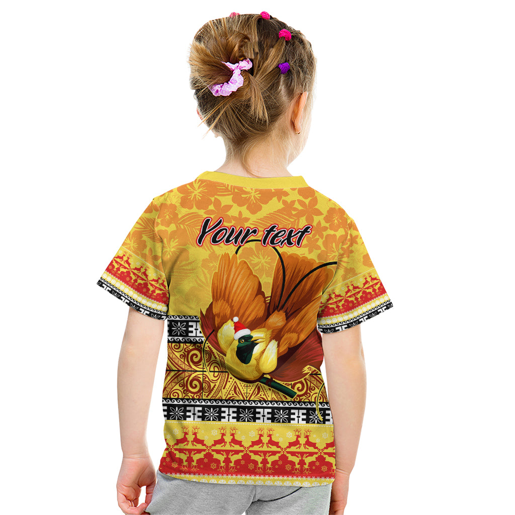 Personalised PNG Hamamas Krismas Kid T Shirt Papua New Guinea Bird Of Paradise Merry Christmas Gold Style LT9 - Polynesian Pride