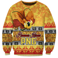 Personalised PNG Hamamas Krismas Sweatshirt Papua New Guinea Bird Of Paradise Merry Christmas Gold Style LT9 Unisex Gold - Polynesian Pride