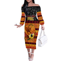 PNG Hamamas Krismas Family Matching Off Shoulder Long Sleeve Dress and Hawaiian Shirt Papua New Guinea Bird Of Paradise Merry Christmas Black Style LT9 Mom's Dress Black - Polynesian Pride