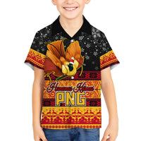 PNG Hamamas Krismas Family Matching Summer Maxi Dress and Hawaiian Shirt Papua New Guinea Bird Of Paradise Merry Christmas Black Style LT9 Son's Shirt Black - Polynesian Pride