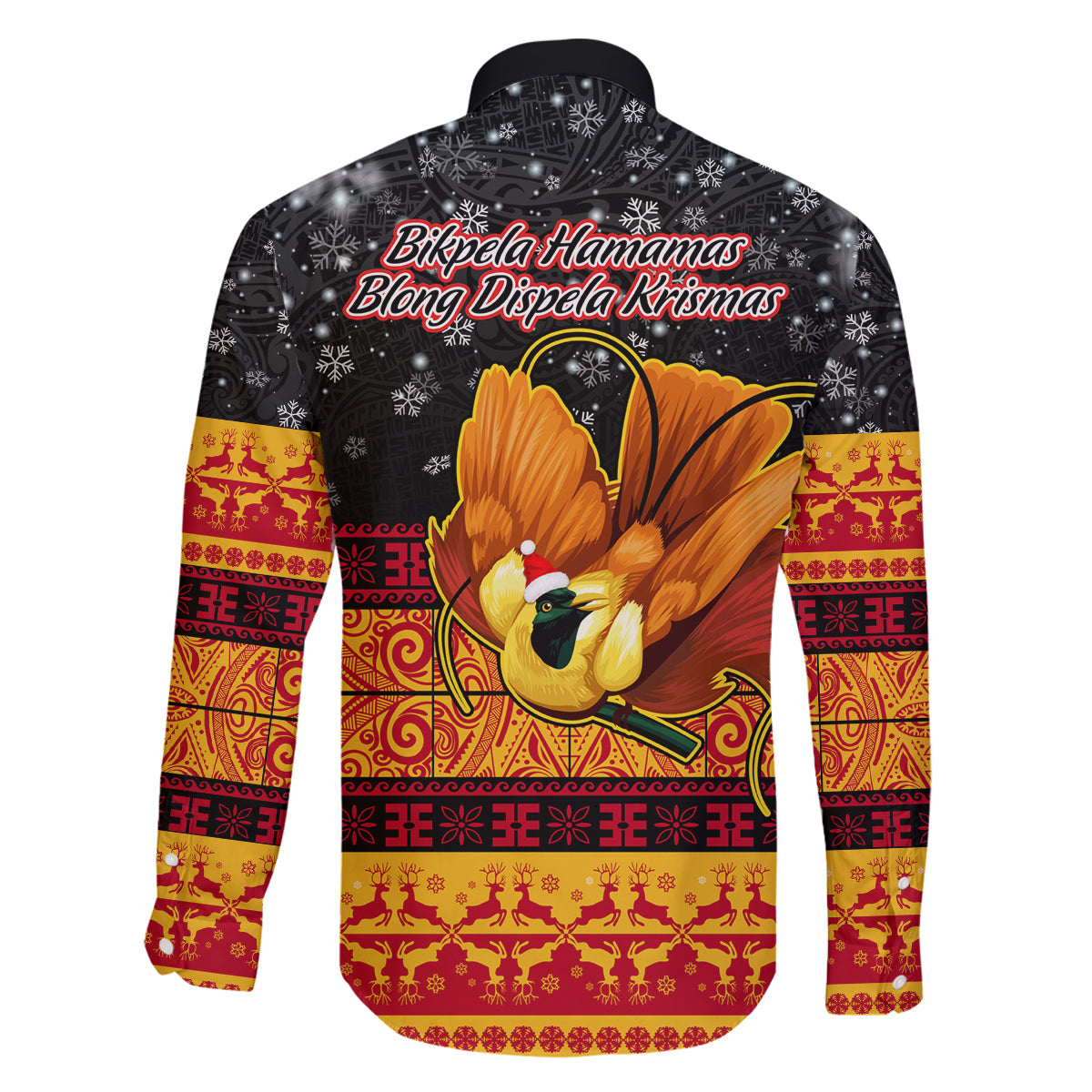 PNG Hamamas Krismas Family Matching Tank Maxi Dress and Hawaiian Shirt Papua New Guinea Bird Of Paradise Merry Christmas Black Style LT9 - Polynesian Pride