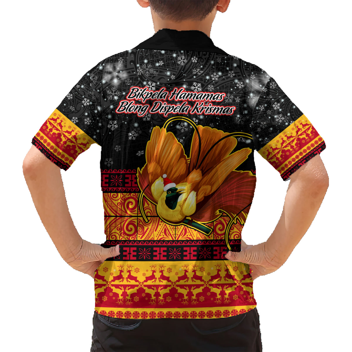 PNG Hamamas Krismas Kid Hawaiian Shirt Papua New Guinea Bird Of Paradise Merry Christmas Black Style LT9 - Polynesian Pride