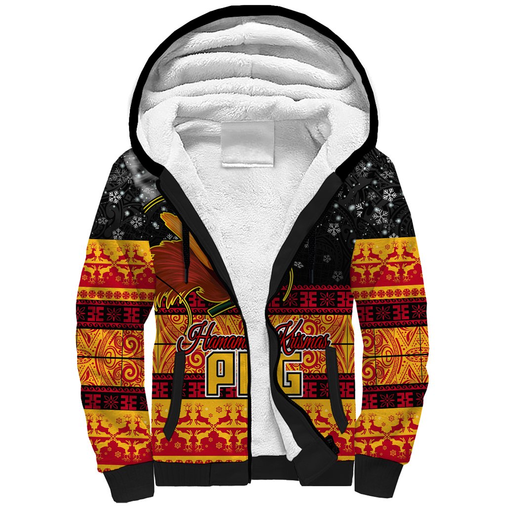 PNG Hamamas Krismas Sherpa Hoodie Papua New Guinea Bird Of Paradise Merry Christmas Black Style LT9 Unisex Black - Polynesian Pride