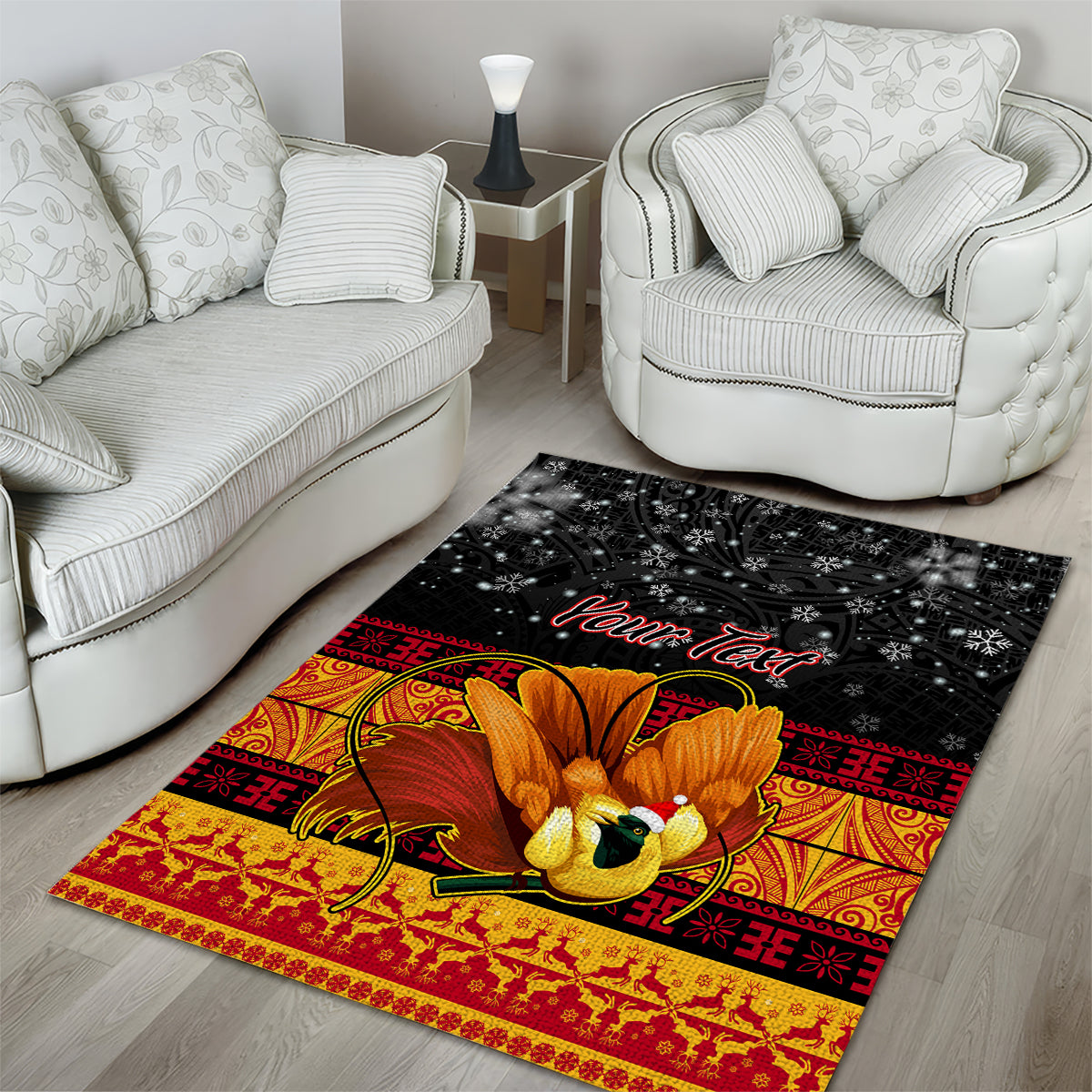 Personalised PNG Hamamas Krismas Area Rug Papua New Guinea Bird Of Paradise Merry Christmas Black Style LT9 - Polynesian Pride