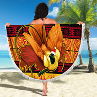 Personalised PNG Hamamas Krismas Beach Blanket Papua New Guinea Bird Of Paradise Merry Christmas Black Style LT9 - Polynesian Pride
