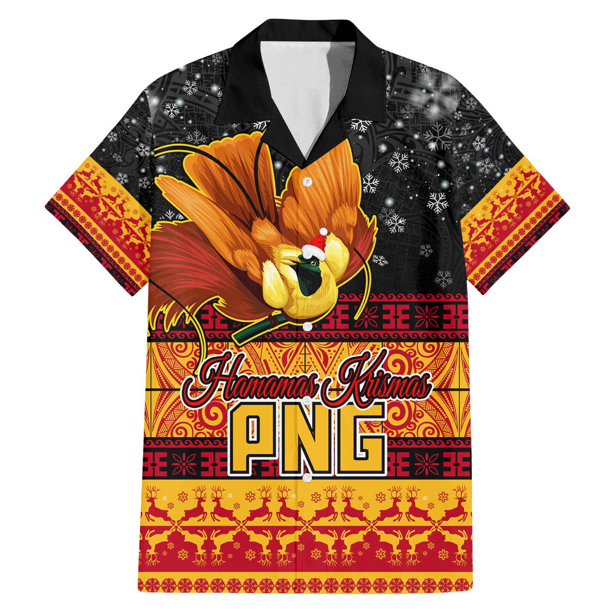Personalised PNG Hamamas Krismas Family Matching Mermaid Dress and Hawaiian Shirt Papua New Guinea Bird Of Paradise Merry Christmas Black Style LT9 Dad's Shirt - Short Sleeve Black - Polynesian Pride