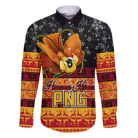 Personalised PNG Hamamas Krismas Family Matching Puletasi Dress and Hawaiian Shirt Papua New Guinea Bird Of Paradise Merry Christmas Black Style LT9 Dad's Shirt - Long Sleeve Black - Polynesian Pride