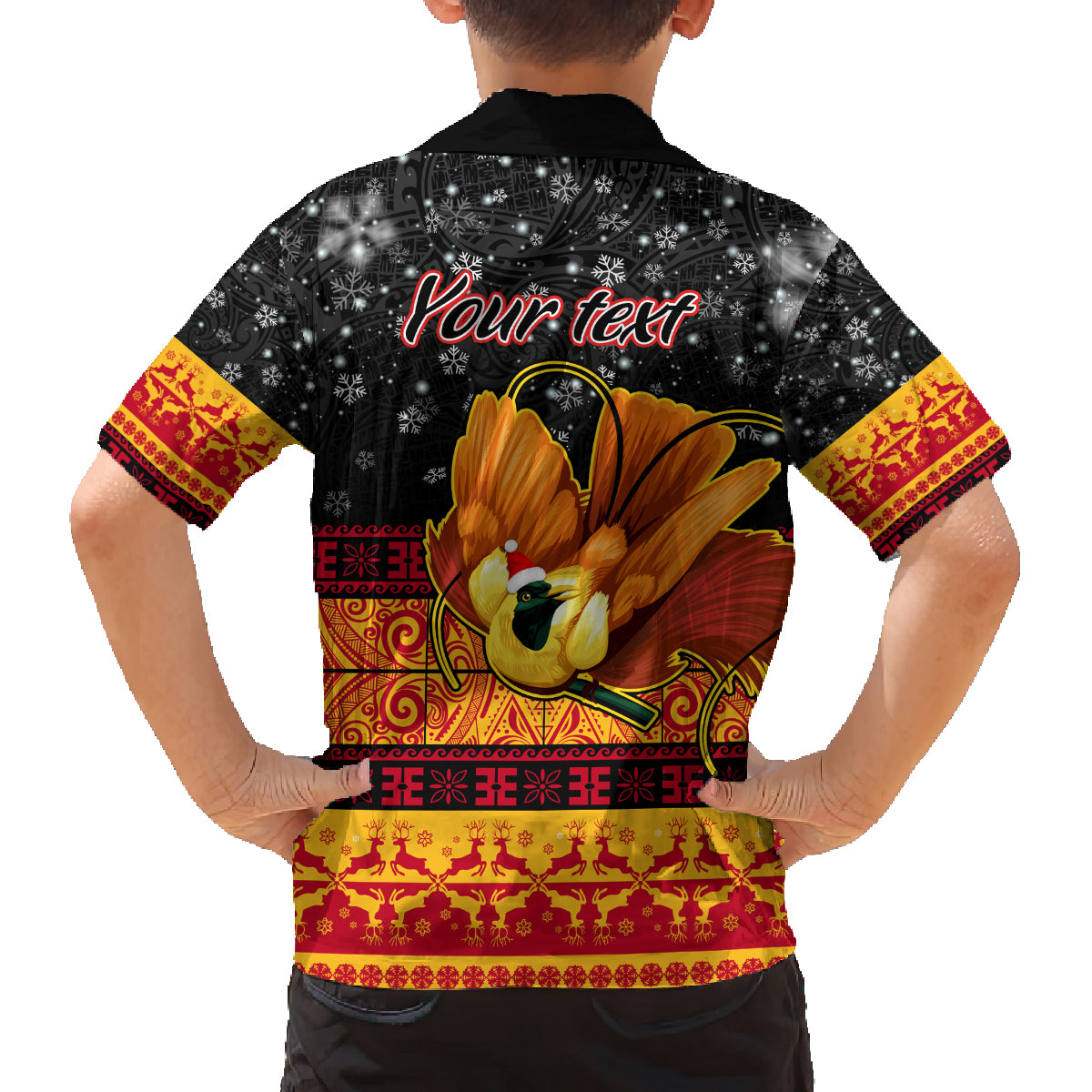 Personalised PNG Hamamas Krismas Family Matching Tank Maxi Dress and Hawaiian Shirt Papua New Guinea Bird Of Paradise Merry Christmas Black Style LT9 - Polynesian Pride