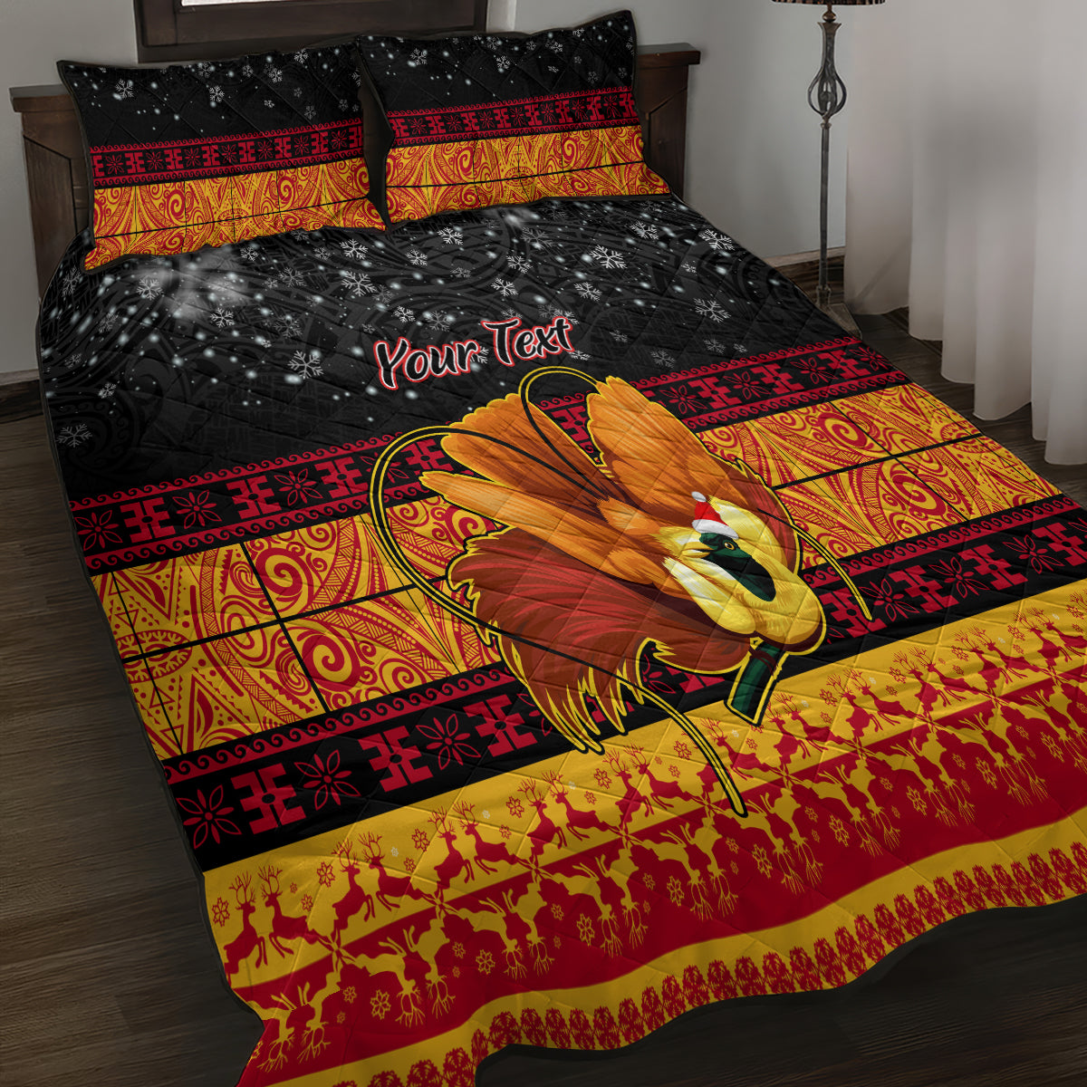 Personalised PNG Hamamas Krismas Quilt Bed Set Papua New Guinea Bird Of Paradise Merry Christmas Black Style LT9 - Polynesian Pride