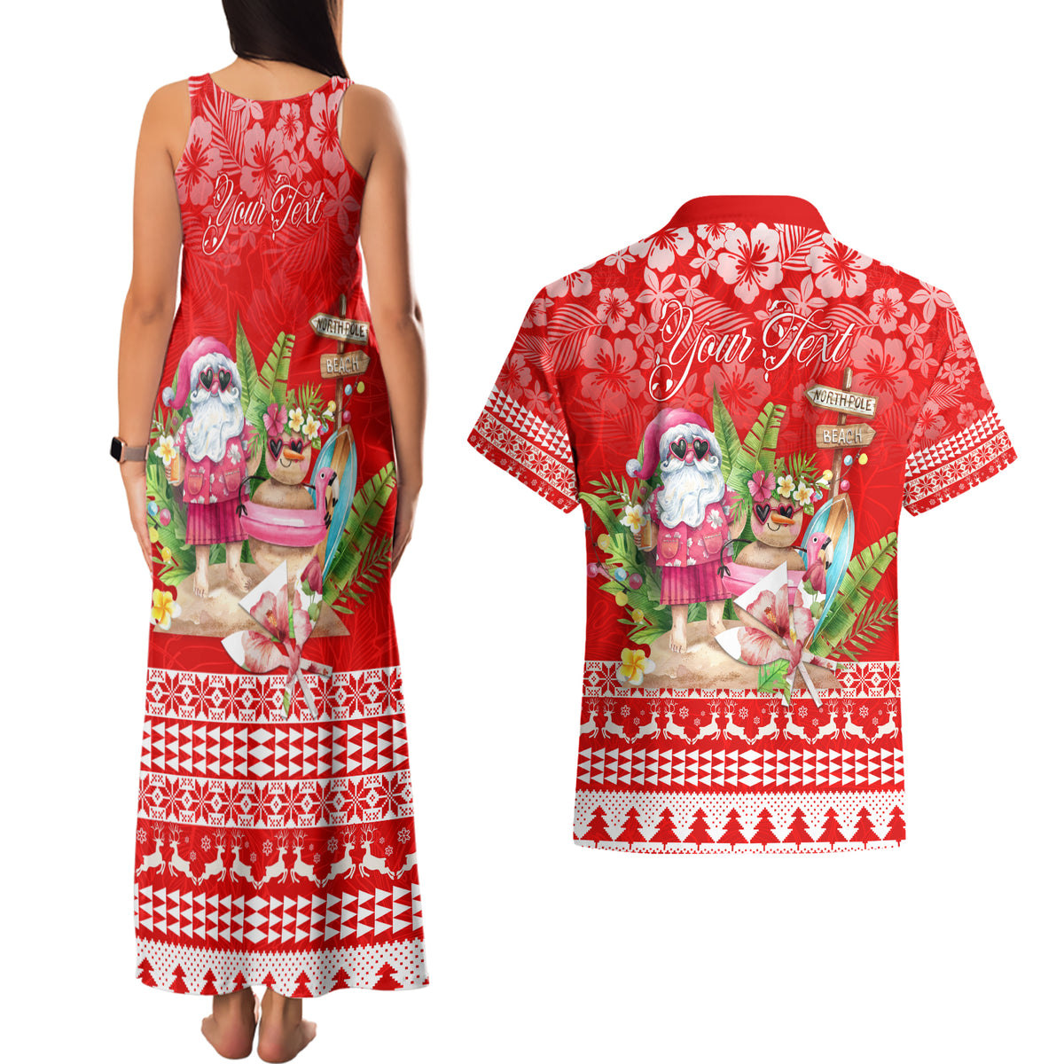 Personalised Hawaii Mele Kalikimaka Couples Matching Tank Maxi Dress and Hawaiian Shirt Santa Beach Merry Christmas LT9 - Polynesian Pride