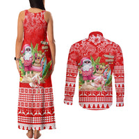 Personalised Hawaii Mele Kalikimaka Couples Matching Tank Maxi Dress and Long Sleeve Button Shirt Santa Beach Merry Christmas LT9 - Polynesian Pride