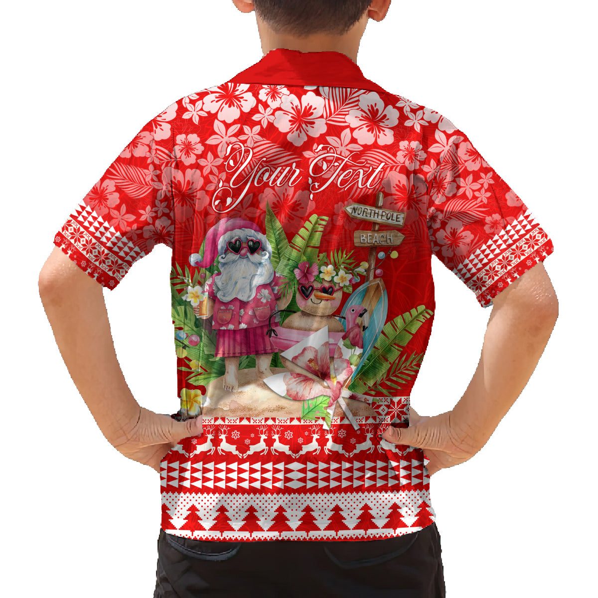 Personalised Hawaii Mele Kalikimaka Family Matching Off Shoulder Long Sleeve Dress and Hawaiian Shirt Santa Beach Merry Christmas LT9 - Polynesian Pride