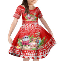 Personalised Hawaii Mele Kalikimaka Family Matching Tank Maxi Dress and Hawaiian Shirt Santa Beach Merry Christmas LT9 Daughter's Dress Red - Polynesian Pride