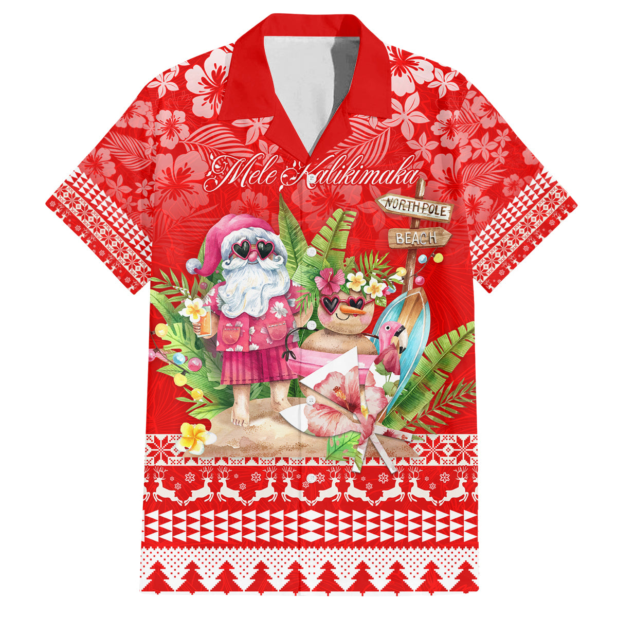 Personalised Hawaii Mele Kalikimaka Family Matching Tank Maxi Dress and Hawaiian Shirt Santa Beach Merry Christmas LT9 Dad's Shirt - Short Sleeve Red - Polynesian Pride