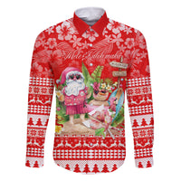 Personalised Hawaii Mele Kalikimaka Family Matching Tank Maxi Dress and Hawaiian Shirt Santa Beach Merry Christmas LT9 Dad's Shirt - Long Sleeve Red - Polynesian Pride