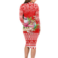 Personalised Hawaii Mele Kalikimaka Long Sleeve Bodycon Dress Santa Beach Merry Christmas LT9 - Polynesian Pride