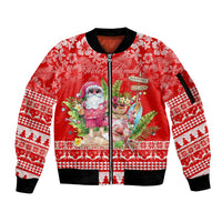 Personalised Hawaii Mele Kalikimaka Sleeve Zip Bomber Jacket Santa Beach Merry Christmas LT9 Unisex Red - Polynesian Pride