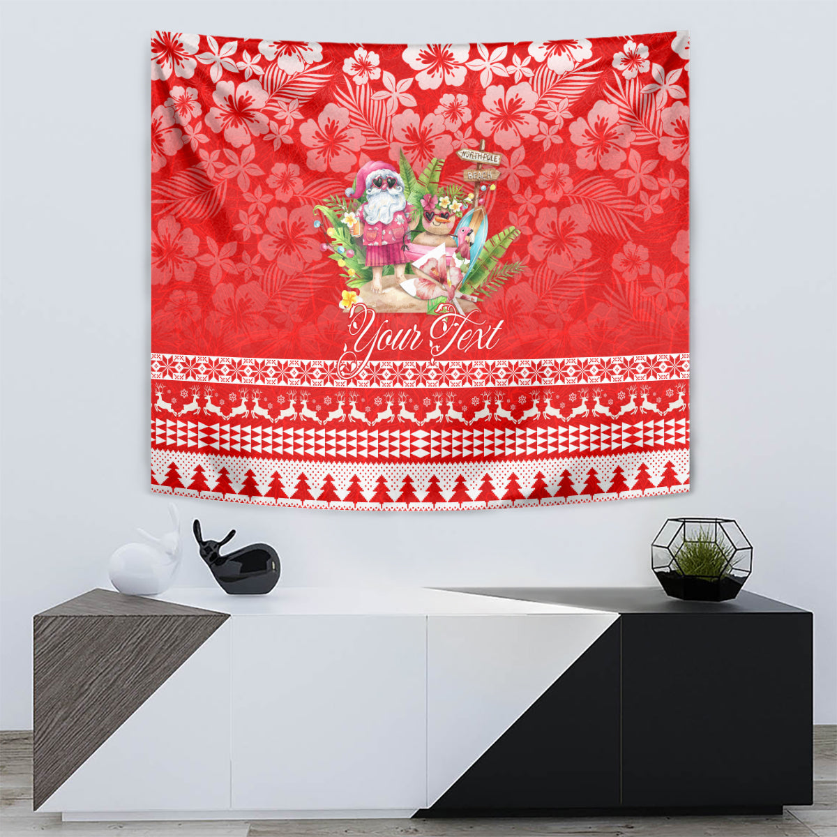 Personalised Hawaii Mele Kalikimaka Tapestry Santa Beach Merry Christmas LT9 - Polynesian Pride