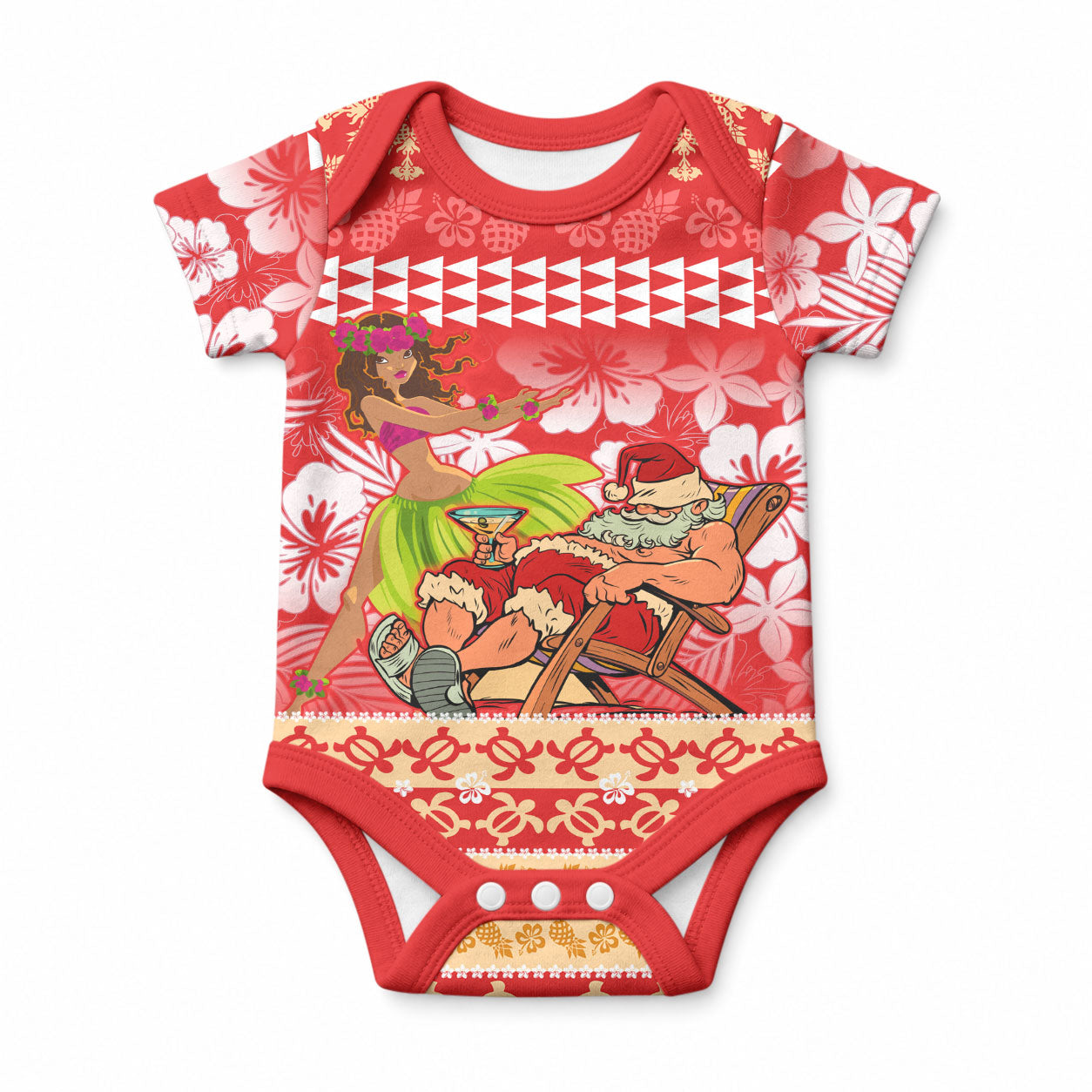 Hawaii Mele Kalikimaka Baby Onesie Santa Claus and Hula Dancing Merry Christmas LT9 Red - Polynesian Pride