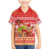 Hawaii Mele Kalikimaka Family Matching Mermaid Dress and Hawaiian Shirt Santa Claus and Hula Dancing Merry Christmas LT9 Son's Shirt Red - Polynesian Pride