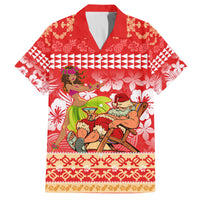 Hawaii Mele Kalikimaka Family Matching Puletasi Dress and Hawaiian Shirt Santa Claus and Hula Dancing Merry Christmas LT9 Dad's Shirt - Short Sleeve Red - Polynesian Pride