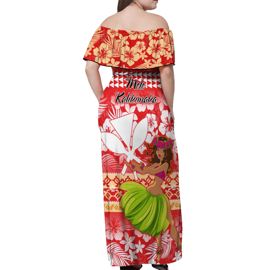 Hawaii Mele Kalikimaka Off Shoulder Maxi Dress Santa Claus and Hula Dancing Merry Christmas LT9 - Polynesian Pride