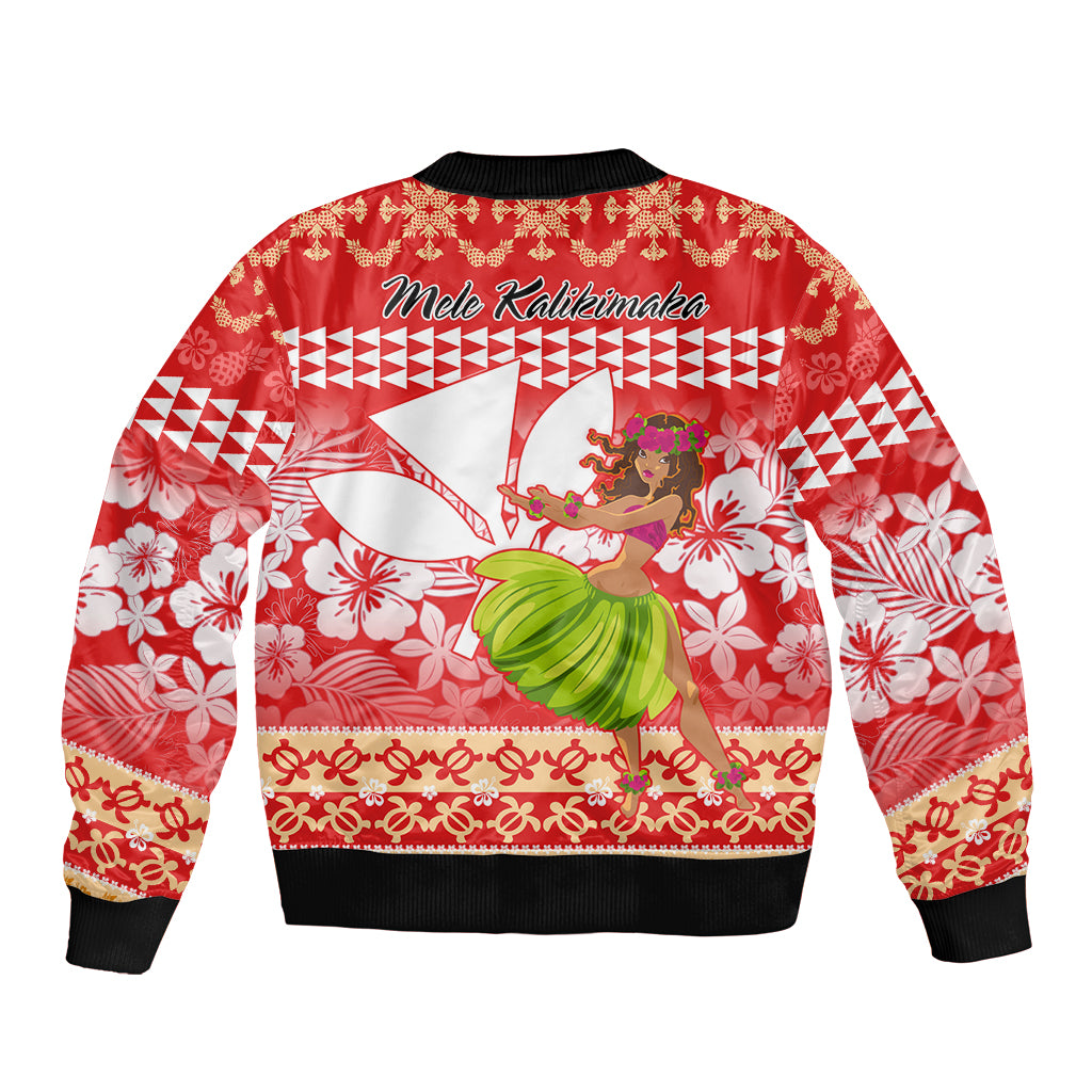 Hawaii Mele Kalikimaka Sleeve Zip Bomber Jacket Santa Claus and Hula Dancing Merry Christmas LT9 - Polynesian Pride