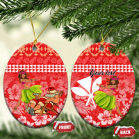 Personalised Hawaii Mele Kalikimaka Ceramic Ornament Santa Claus and Hula Dancing Merry Christmas LT9 Oval Red - Polynesian Pride