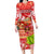 Personalised Hawaii Mele Kalikimaka Long Sleeve Bodycon Dress Santa Claus and Hula Dancing Merry Christmas LT9 Long Dress Red - Polynesian Pride