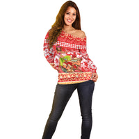 Personalised Hawaii Mele Kalikimaka Off Shoulder Sweater Santa Claus and Hula Dancing Merry Christmas LT9 - Polynesian Pride