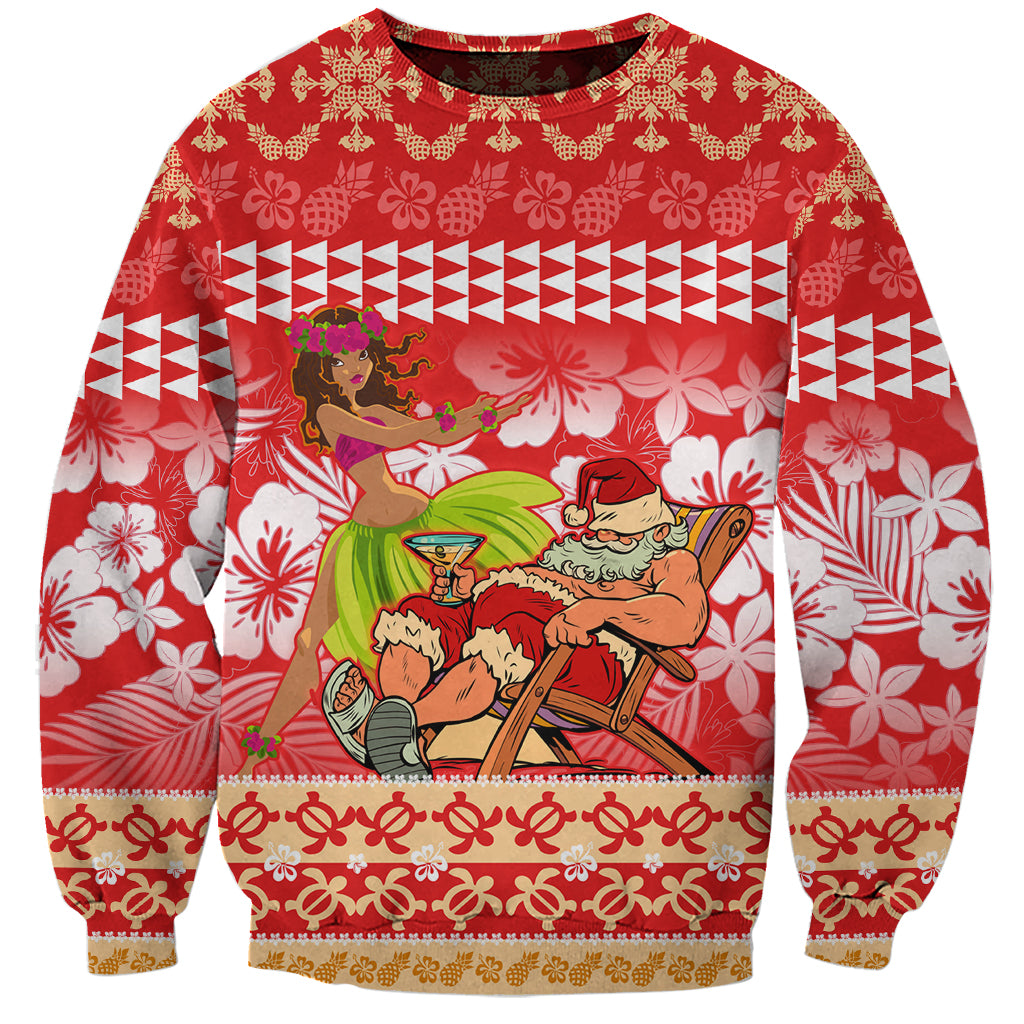 Personalised Hawaii Mele Kalikimaka Sweatshirt Santa Claus and Hula Dancing Merry Christmas LT9 Unisex Red - Polynesian Pride