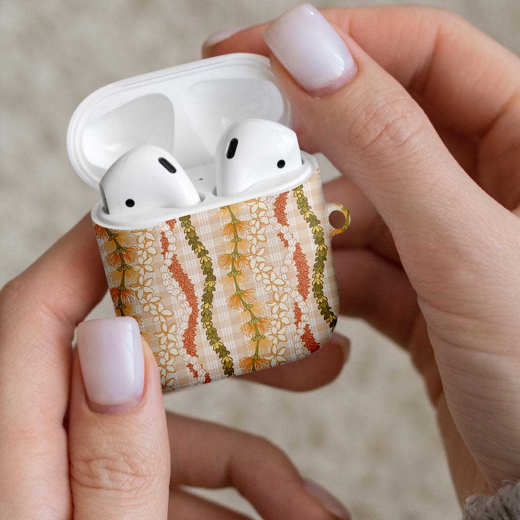 Hawaiian Ohia Lehua Lei AirPods Case Plaid Palaka Ahiehie Pattern - Polynesian Pride