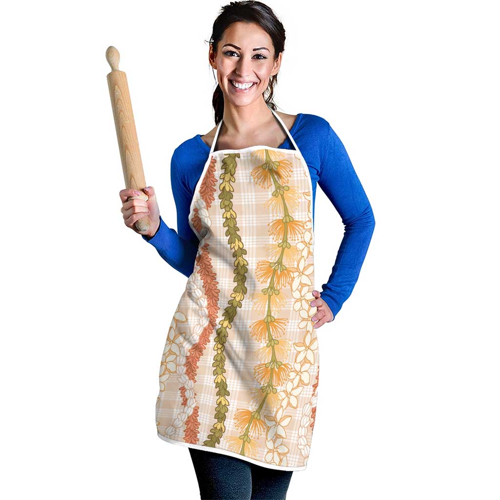 Hawaiian Ohia Lehua Lei Apron Plaid Palaka Ahiehie Pattern - Polynesian Pride